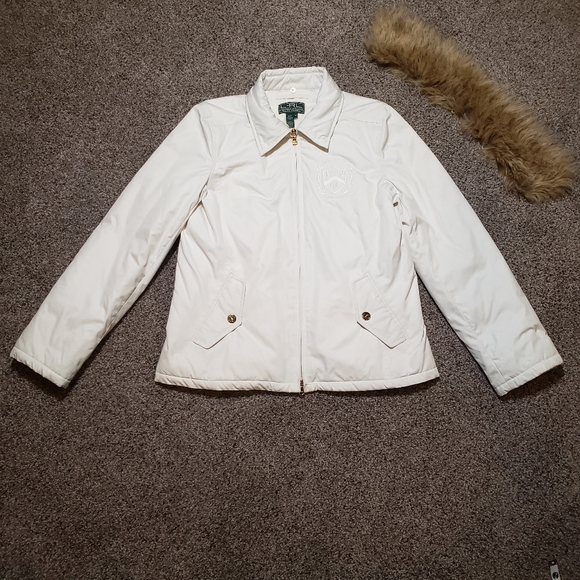 Lauren Ralph Lauren Active Puffer Coat Ivory with Faux Fur Collar Size Medium - Picture 10 of 16
